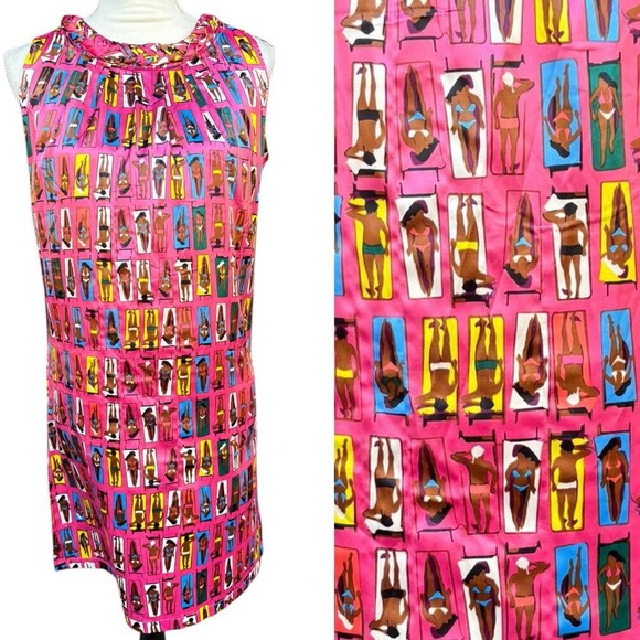 TRACY NEGOSHIAN Pink‎ Sunbathers Braided Neckline Shift Dress - Small - Picture 2 of 14